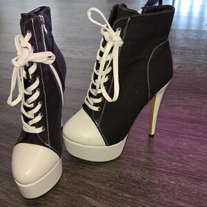 Stylish Black and White Women's High Heel Boots